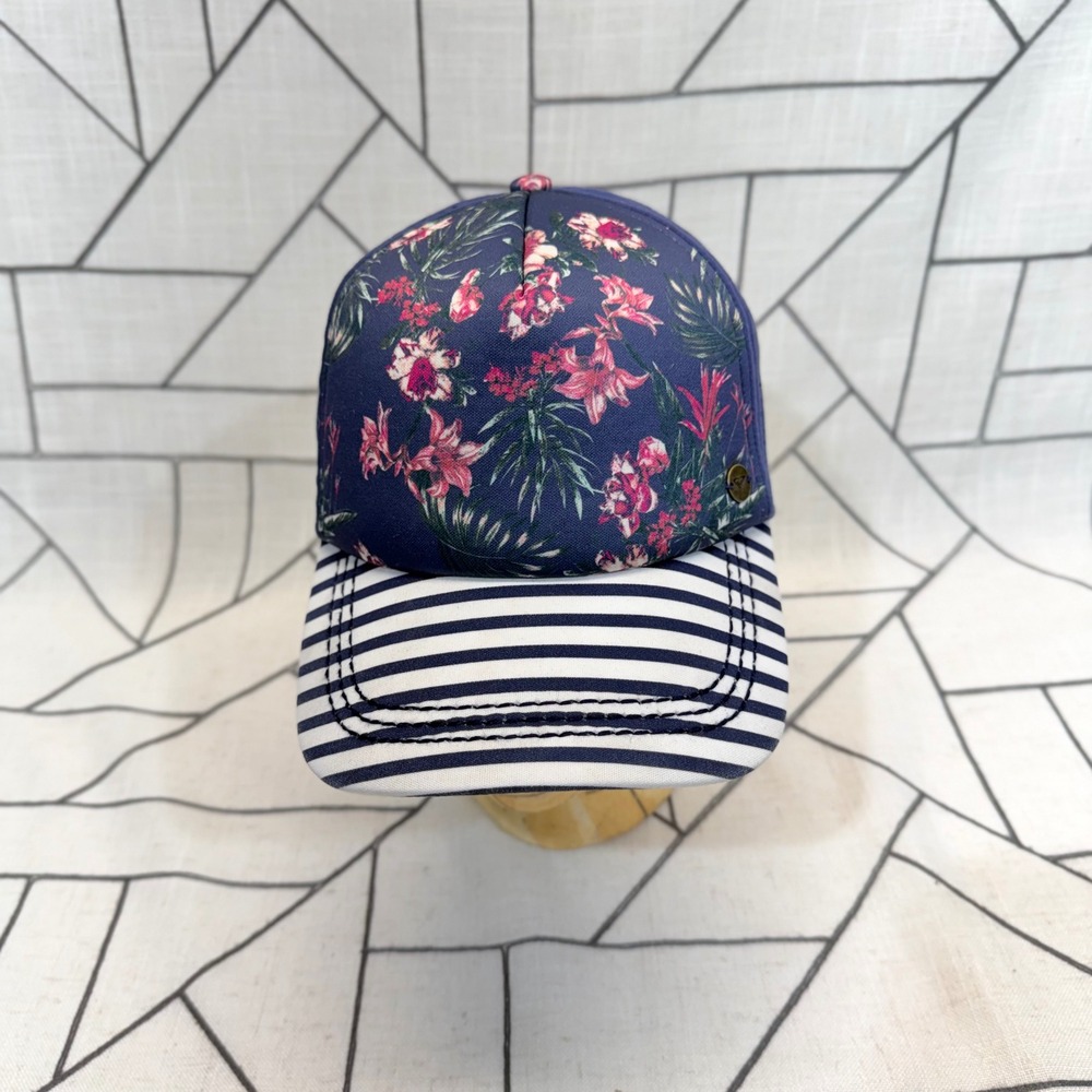 Roxy Trucker Hat OS Navy Floral Striped Perforated Snapback Baseball Cap